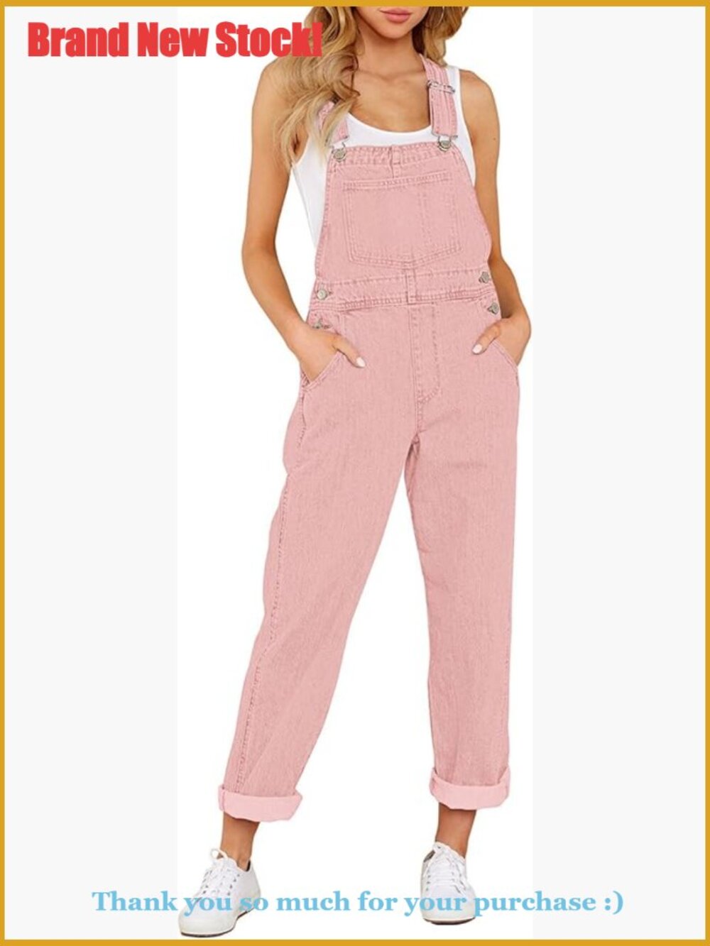 Stretch Denim Bib Overalls with Pockets, Adjustable Straps